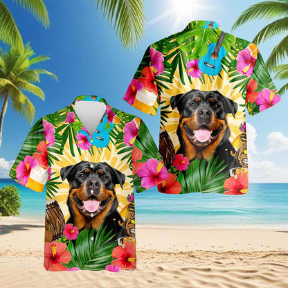 Rottweiler Summer Party Hawaiian Shirt for Men, Button Down Aloha Shirt - Azhawaiian