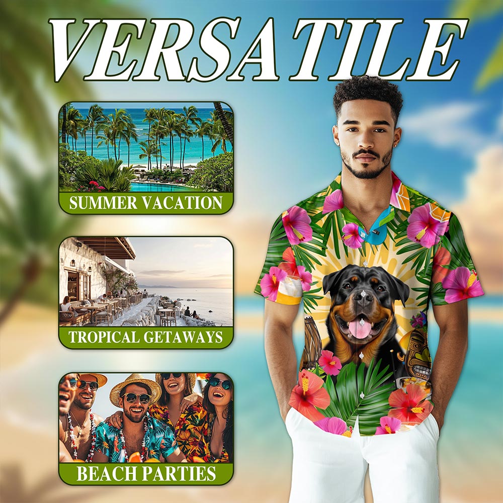 Rottweiler Summer Party Hawaiian Shirt for Men, Button Down Aloha Shirt - Azhawaiian