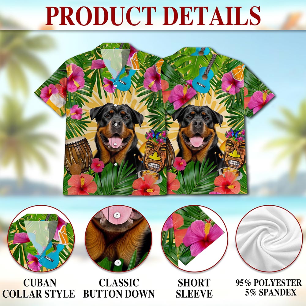 Rottweiler Summer Party Hawaiian Shirt for Men, Button Down Aloha Shirt - Azhawaiian