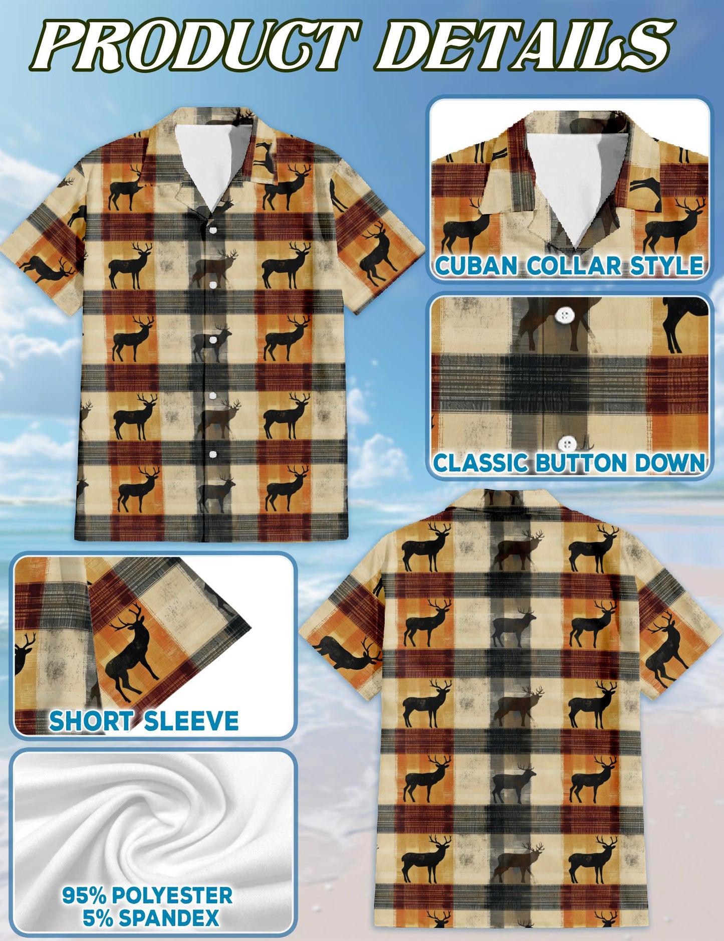 Rustic Deer Hawaiian Shirt for Men, Button Down Aloha Shirt - Azhawaiian