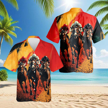 Rustic Racing Horse Hawaiian Shirt for Men, Button Down Aloha Shirt - Azhawaiian