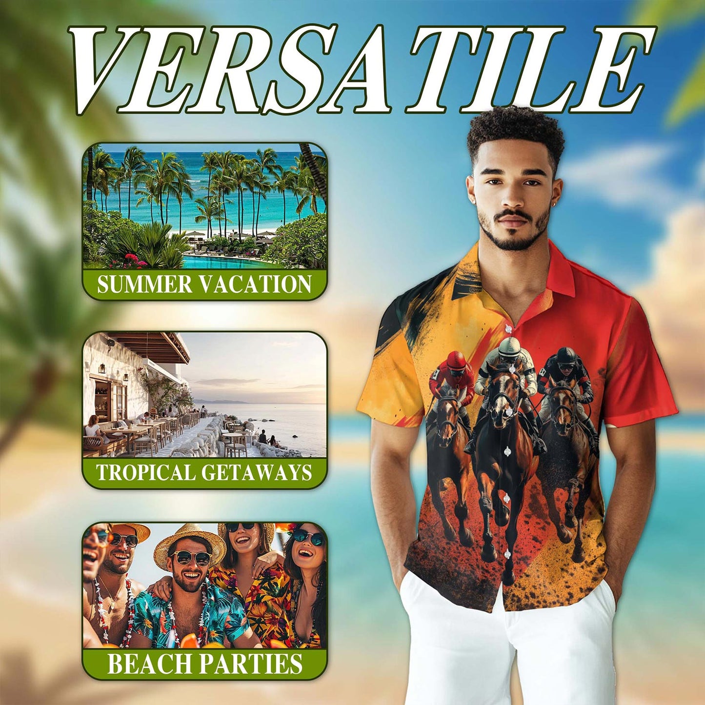 Rustic Racing Horse Hawaiian Shirt for Men, Button Down Aloha Shirt - Azhawaiian