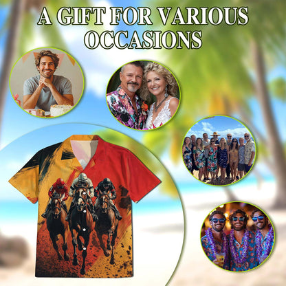 Rustic Racing Horse Hawaiian Shirt for Men, Button Down Aloha Shirt - Azhawaiian