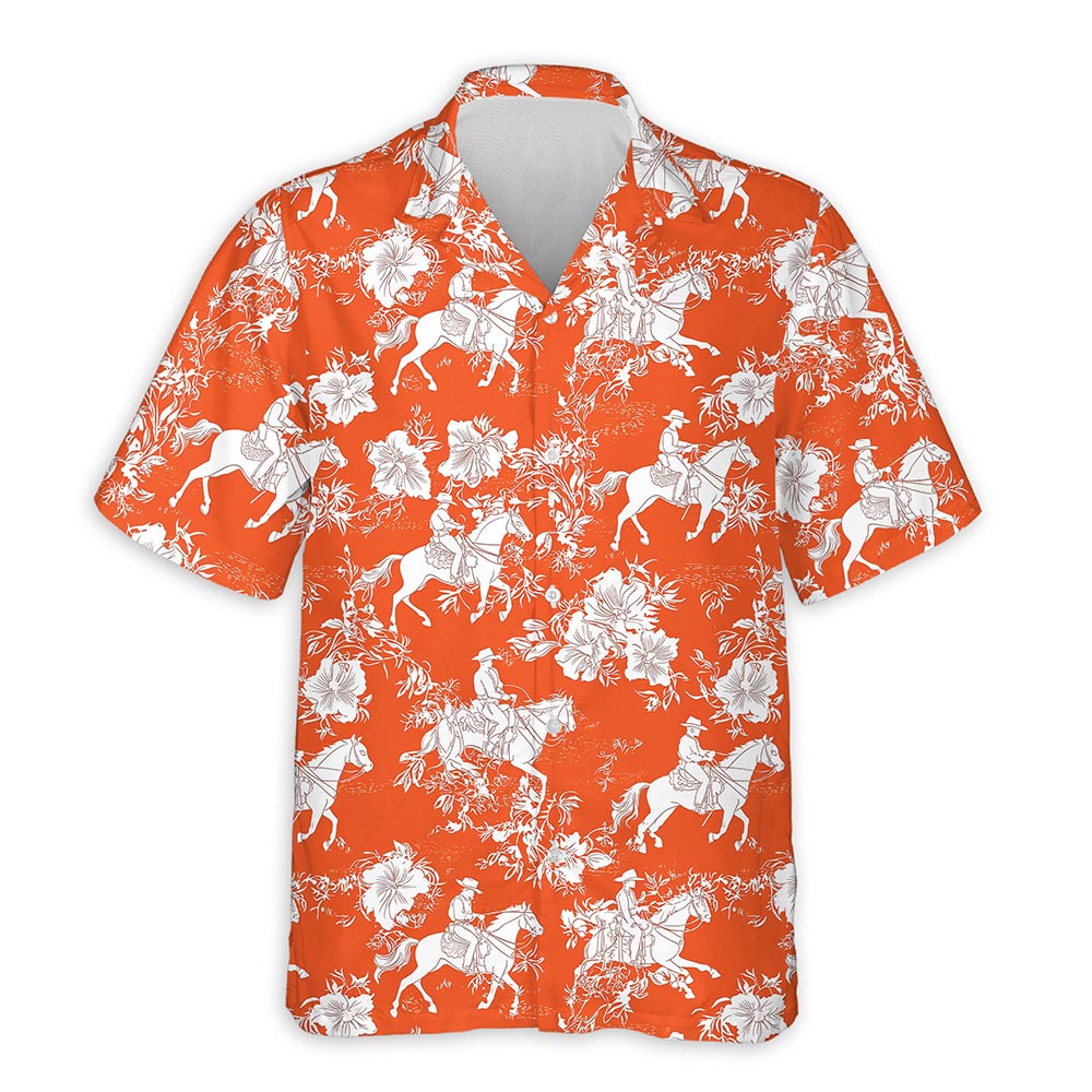 Azhawaiian Saddle Bronc Orange Occasion Hawaiian Shirt for Men