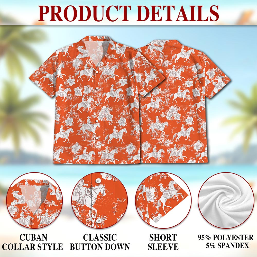 Saddle Bronc Riding Orange Occasion Hawaiian Shirt for Men, Button Down Aloha Shirt - Azhawaiian