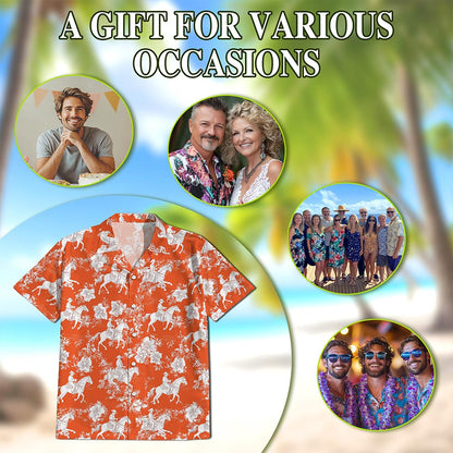 Saddle Bronc Riding Orange Occasion Hawaiian Shirt for Men, Button Down Aloha Shirt - Azhawaiian