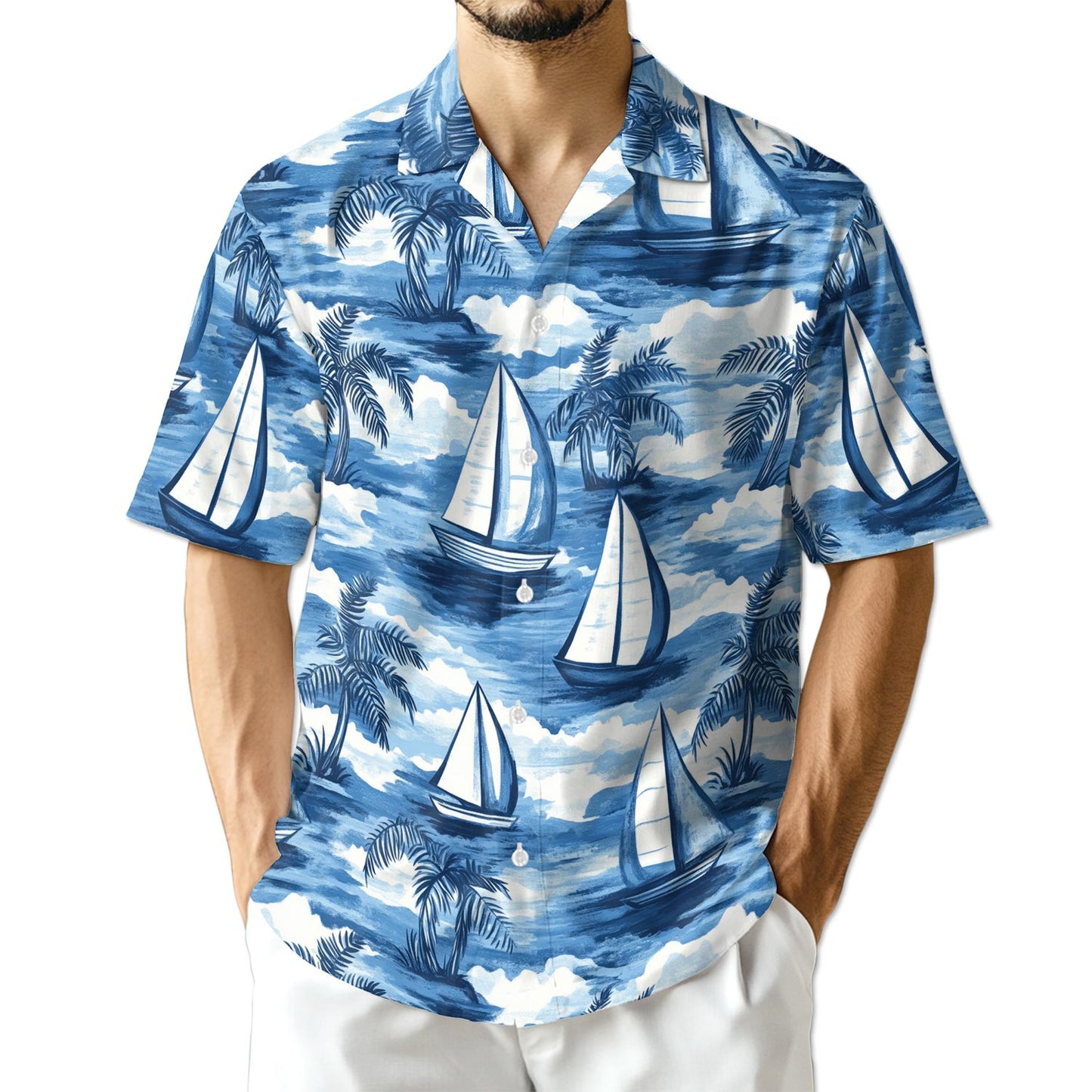 Azhawaiian Sailboats Blue Hawaiian Shirt for Men