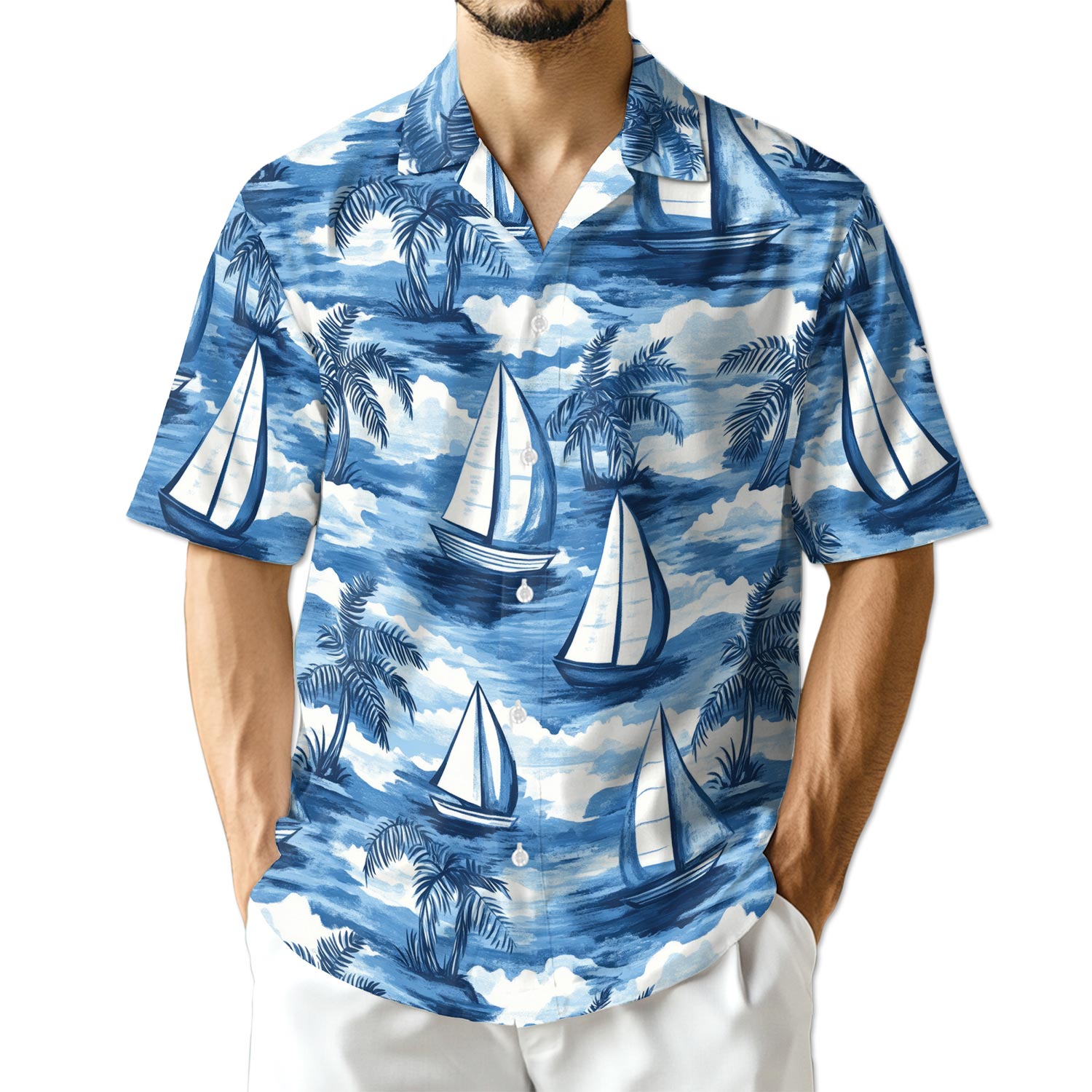 Azhawaiian Sailboats Blue Hawaiian Shirt for Men