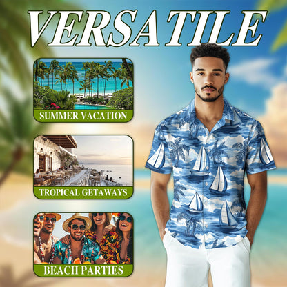 Sailboats Blue Hawaiian Shirt for Men, Button Down Aloha Shirt - Azhawaiian