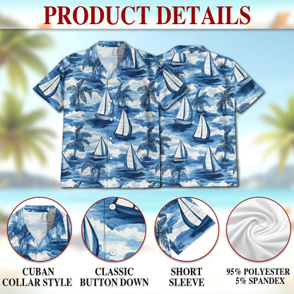 Sailboats Blue Hawaiian Shirt for Men, Button Down Aloha Shirt - Azhawaiian