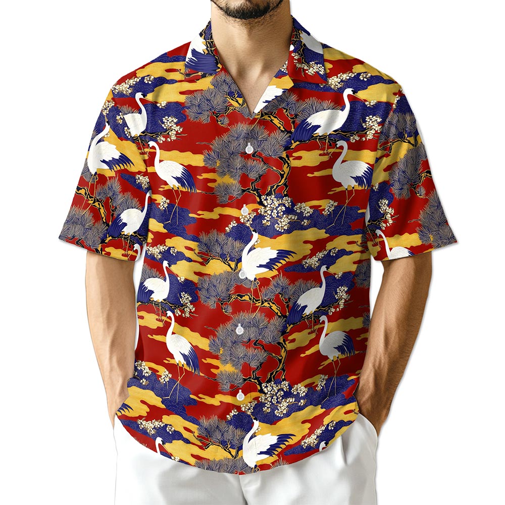 Azhawaiian Sakura Redheaded Crane Hawaiian Shirt for Men