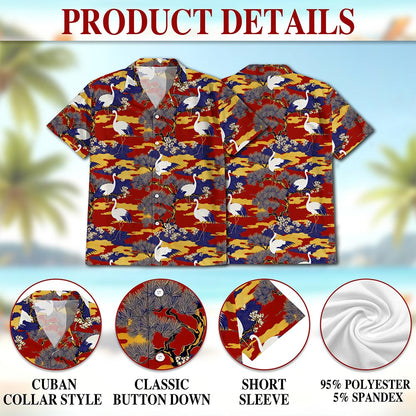 Sakura Redheaded Crane Hawaiian Shirt for Men, Button Down Aloha Shirt - Azhawaiian