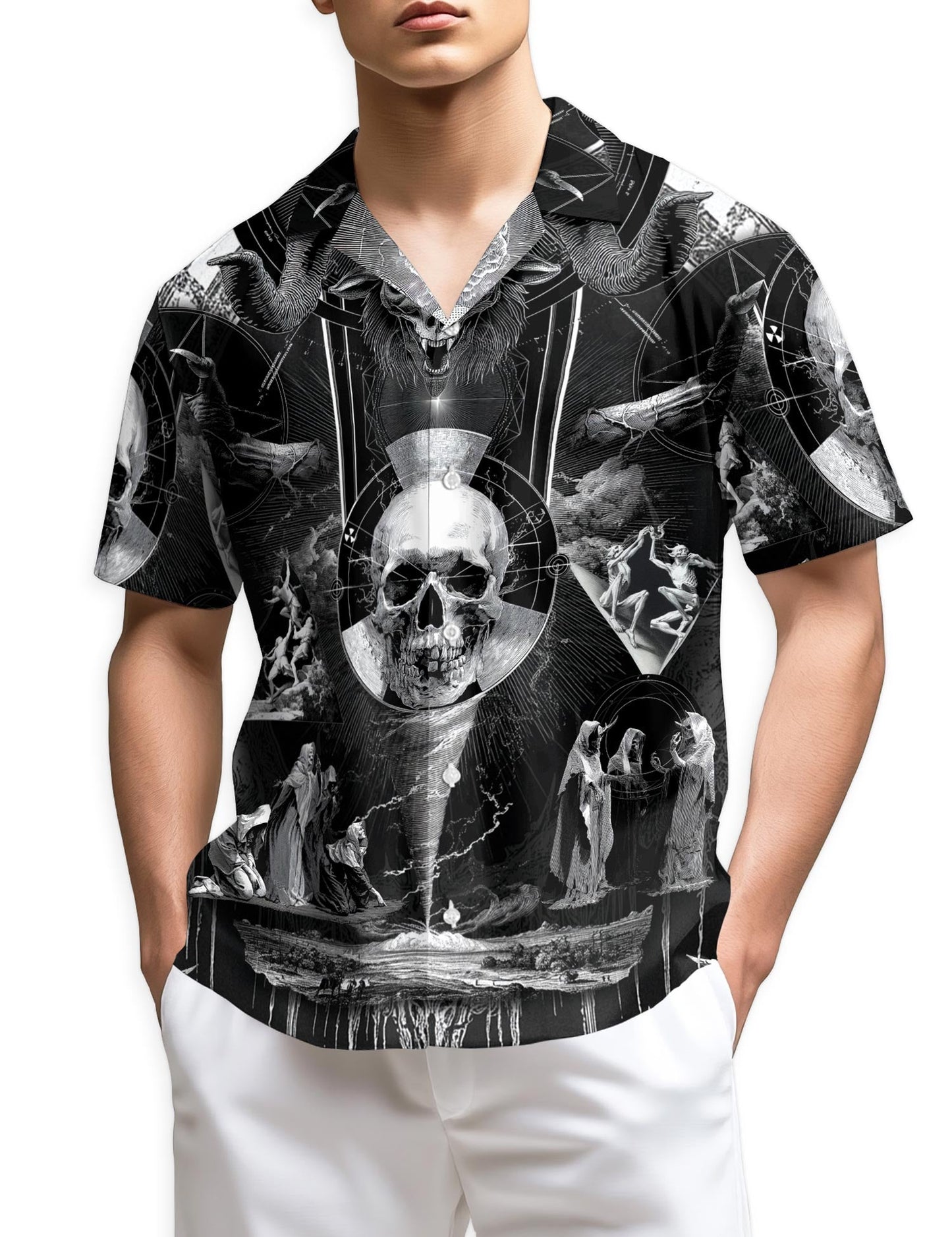 Satanic Symbol Hawaiian Shirt for Men, Button Down Aloha Shirt - Azhawaiian