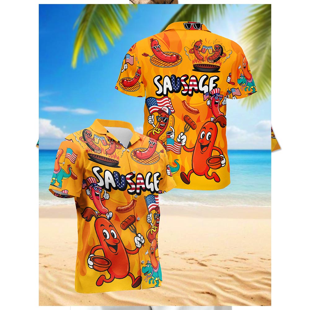 Sausage Hawaiian Shirt for Men, Button Down Aloha Shirt - Azhawaiian