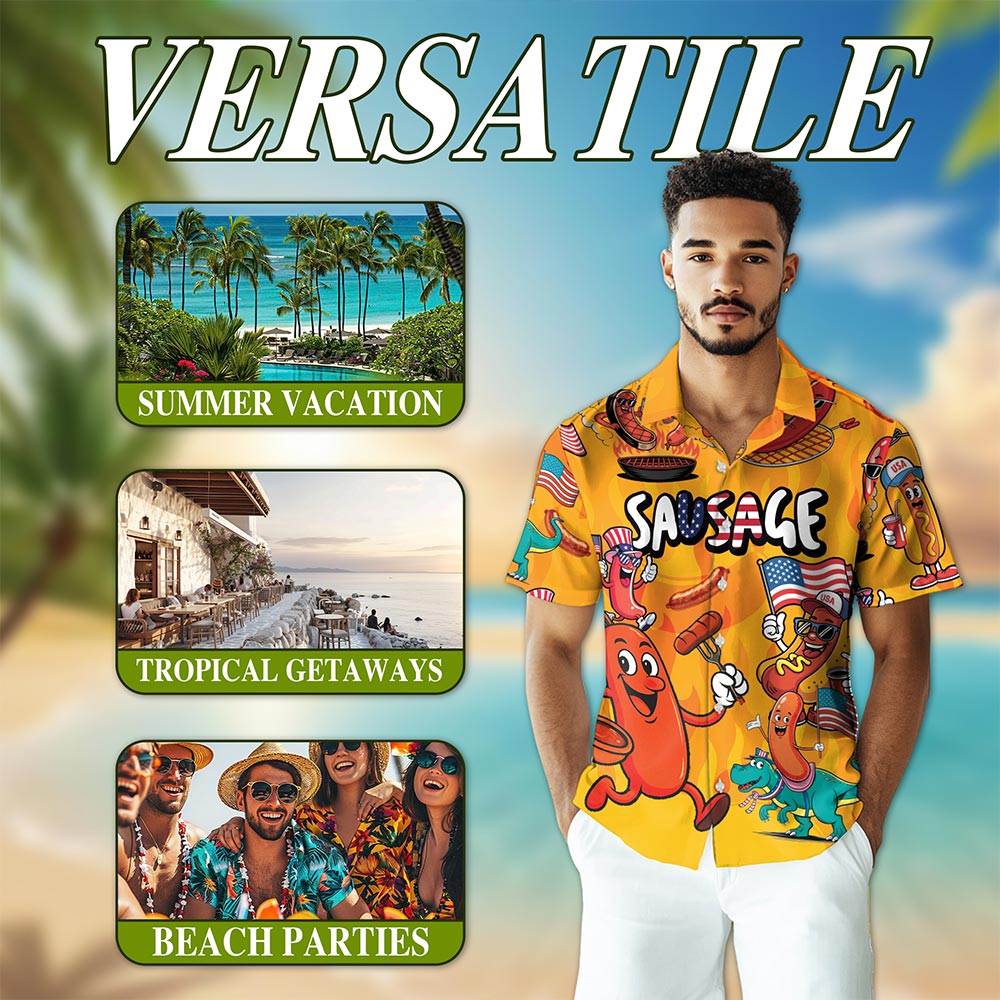 Sausage Hawaiian Shirt for Men, Button Down Aloha Shirt - Azhawaiian