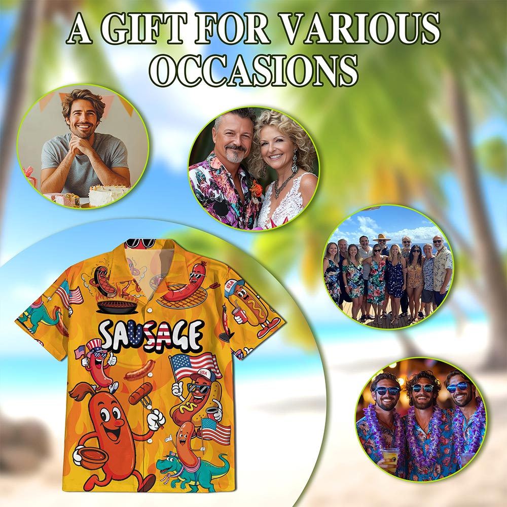Sausage Hawaiian Shirt for Men, Button Down Aloha Shirt - Azhawaiian