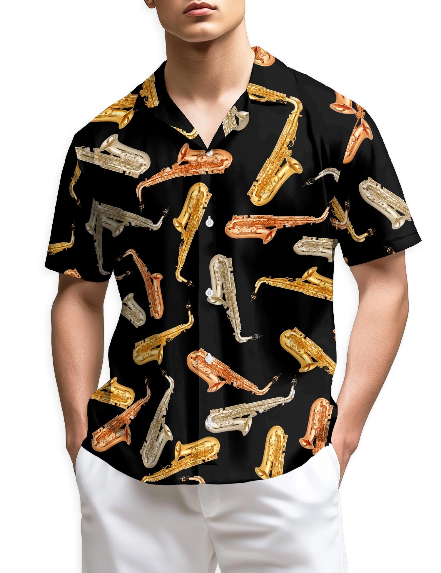 Azhawaiian Saxophone Pattern Hawaiian Shirt for Men