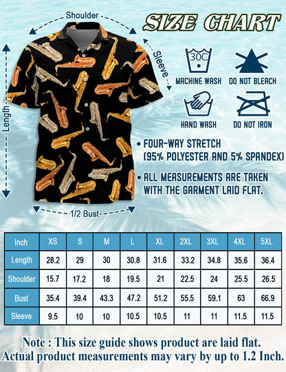 Saxophone Pattern Hawaiian Shirt for Men, Button Down Aloha Shirt - Azhawaiian