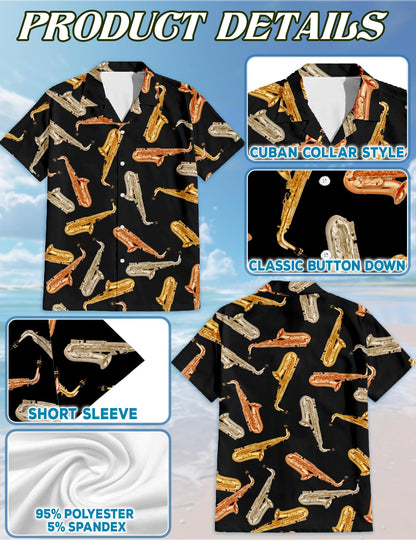 Saxophone Pattern Hawaiian Shirt for Men, Button Down Aloha Shirt - Azhawaiian