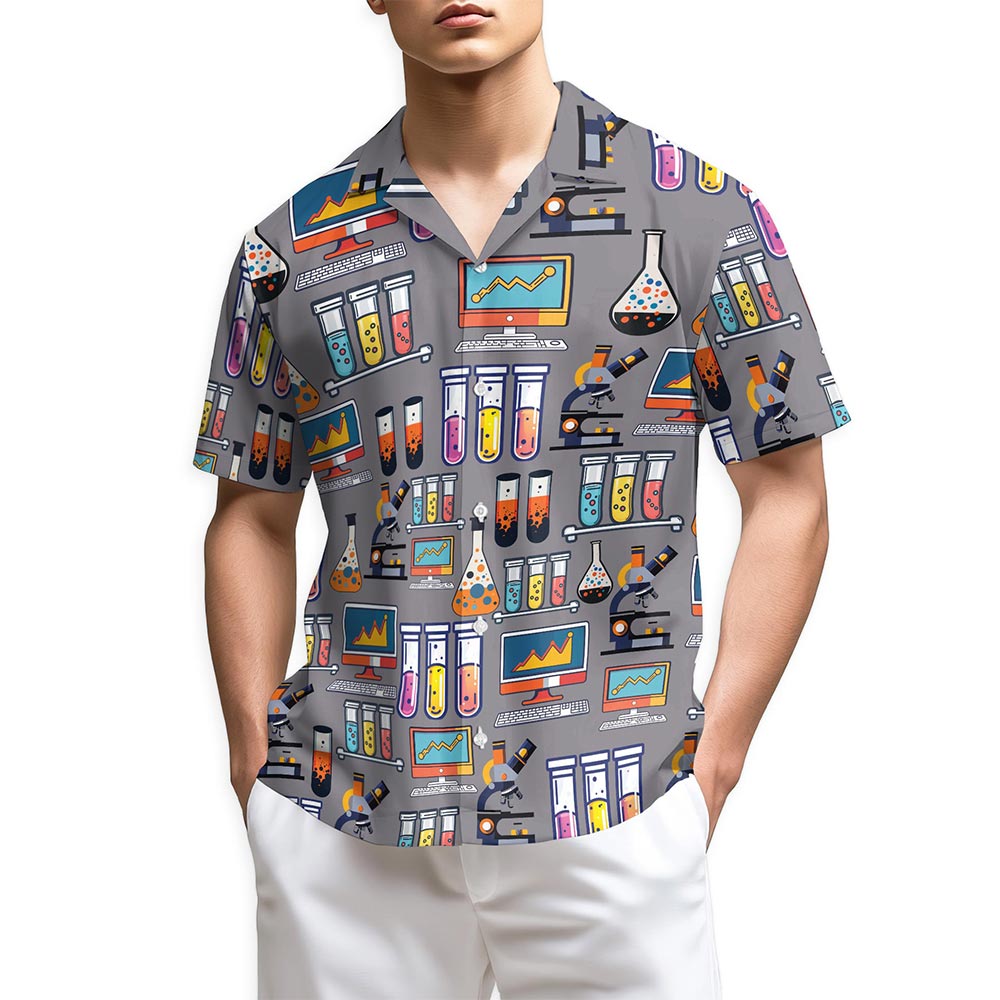 Science Print Design Hawaiian Shirt for Men, Button Down Aloha Shirt - Azhawaiian