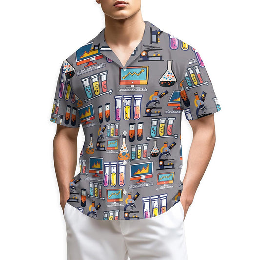 Science Print Design Hawaiian Shirt for Men, Button Down Aloha Shirt
