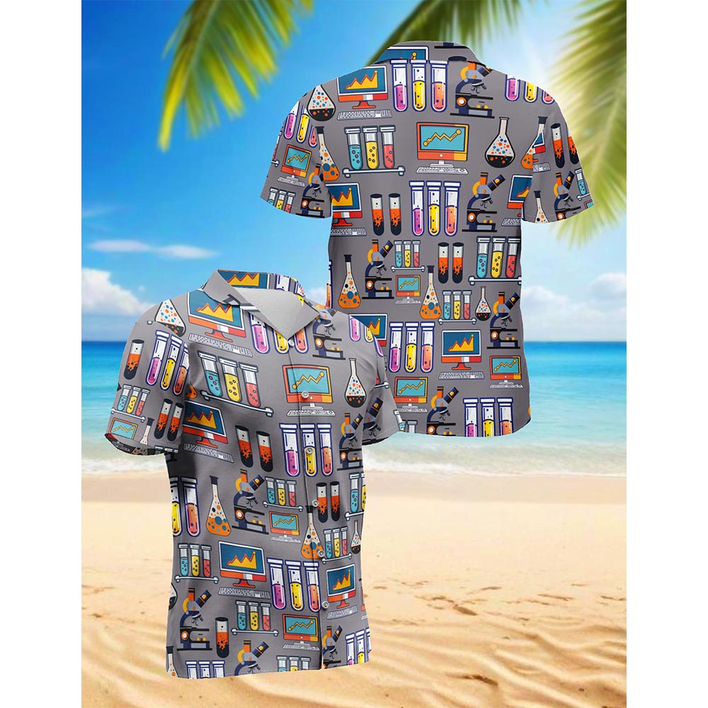 Science Print Design Hawaiian Shirt for Men, Button Down Aloha Shirt - Azhawaiian