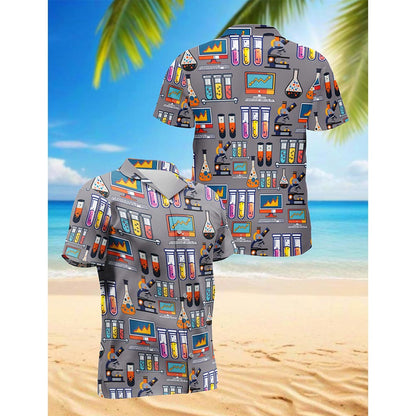 Science Print Design Hawaiian Shirt for Men, Button Down Aloha Shirt - Azhawaiian
