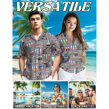 Science Print Design Hawaiian Shirt for Men, Button Down Aloha Shirt - Azhawaiian