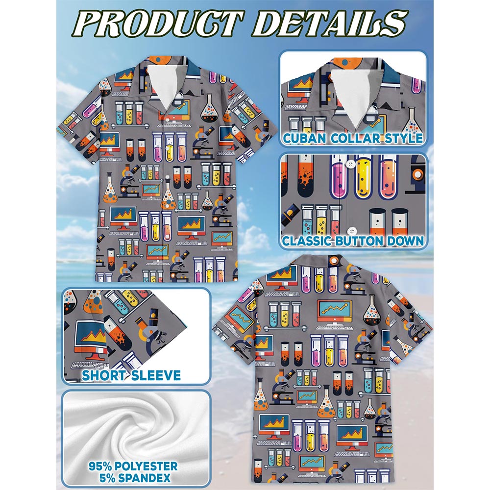 Science Print Design Hawaiian Shirt for Men, Button Down Aloha Shirt - Azhawaiian