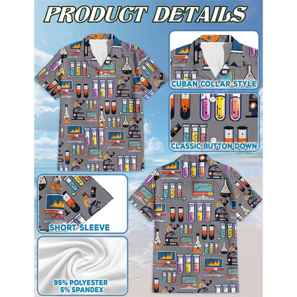 Science Print Design Hawaiian Shirt for Men, Button Down Aloha Shirt - Azhawaiian