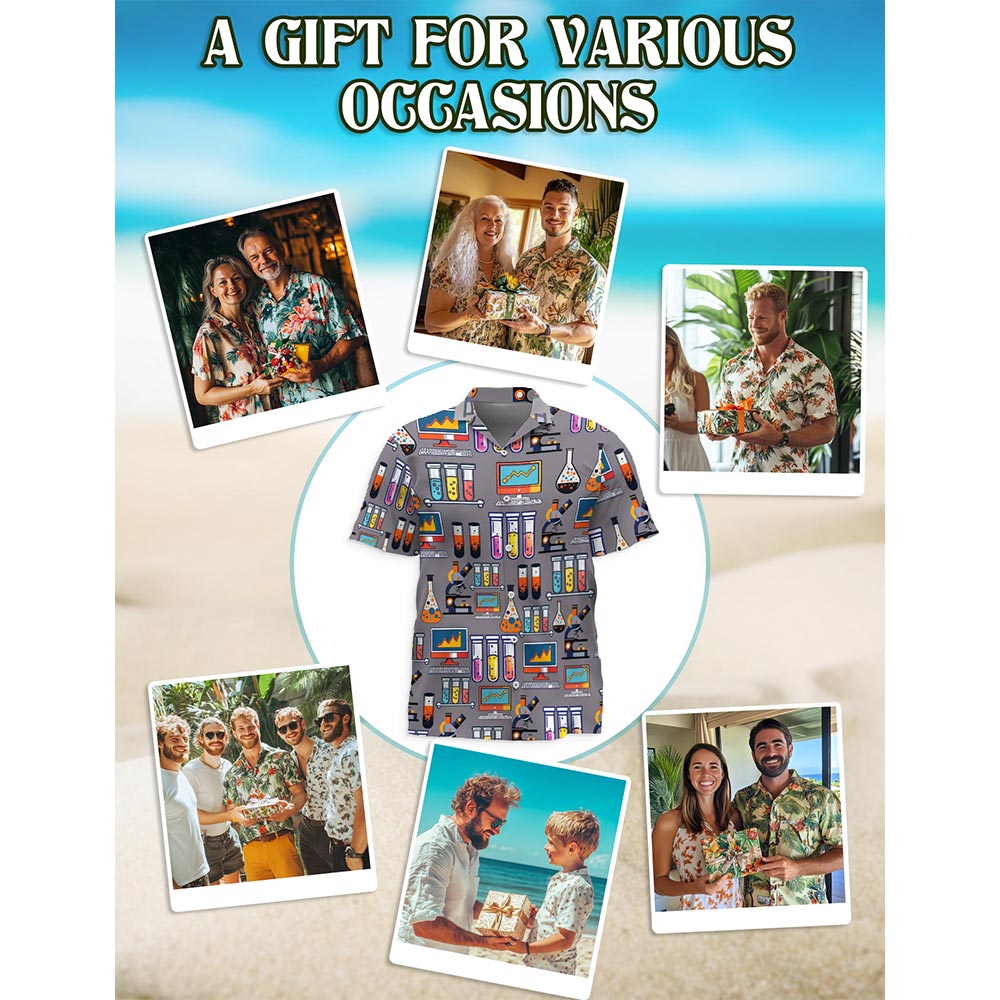 Science Print Design Hawaiian Shirt for Men, Button Down Aloha Shirt - Azhawaiian