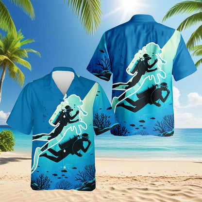 Scuba Diving Hawaiian Shirt for Men, Button Down Aloha Shirt - Azhawaiian