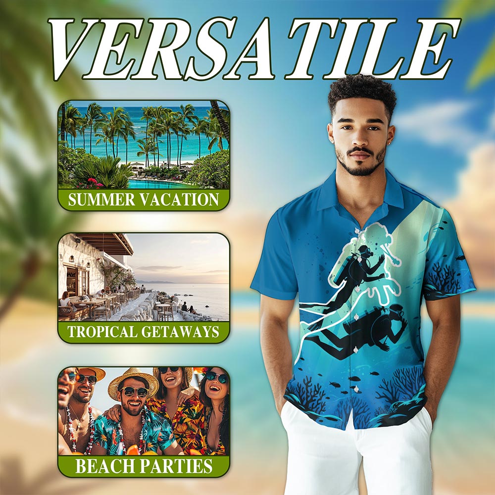 Scuba Diving Hawaiian Shirt for Men, Button Down Aloha Shirt - Azhawaiian