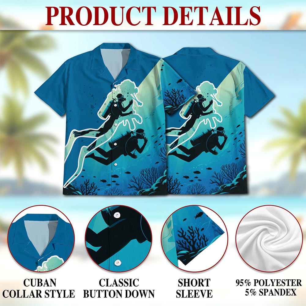Scuba Diving Hawaiian Shirt for Men, Button Down Aloha Shirt - Azhawaiian