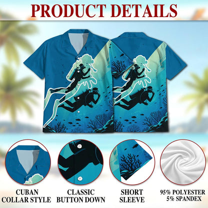 Scuba Diving Hawaiian Shirt for Men, Button Down Aloha Shirt - Azhawaiian