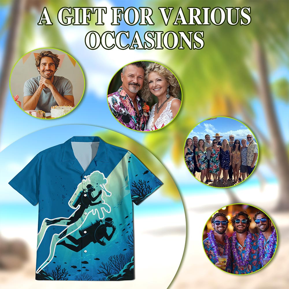Scuba Diving Hawaiian Shirt for Men, Button Down Aloha Shirt - Azhawaiian