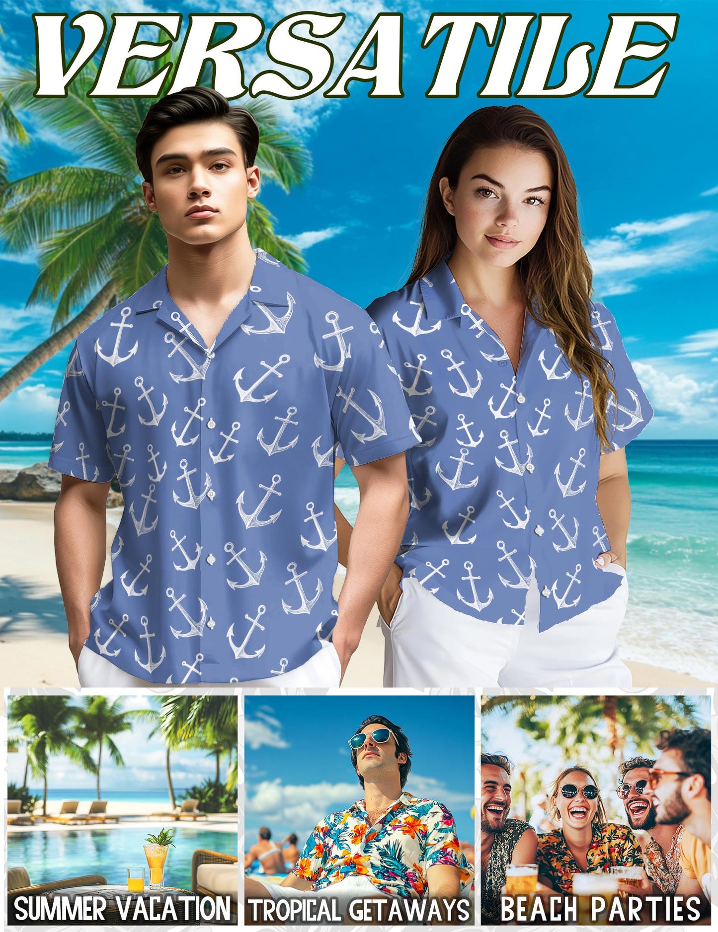 Sea Anchor Hawaiian Shirt for Men, Button Down Aloha Shirt - Azhawaiian