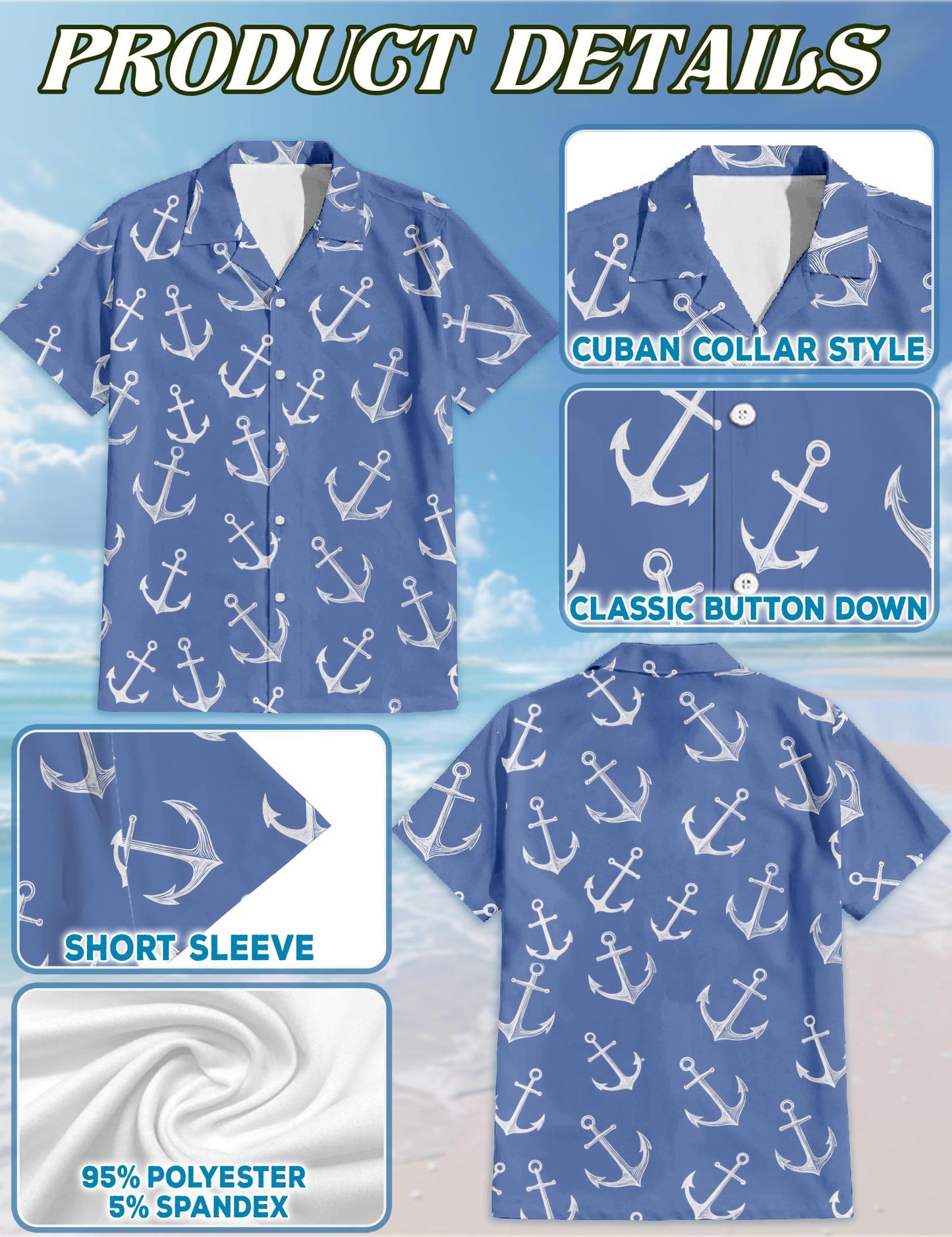 Sea Anchor Hawaiian Shirt for Men, Button Down Aloha Shirt - Azhawaiian