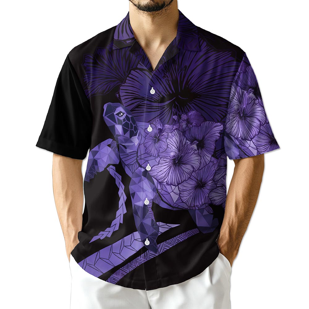 Azhawaiian Sea Turtle Flower Purple Hawaiian Shirt for Men