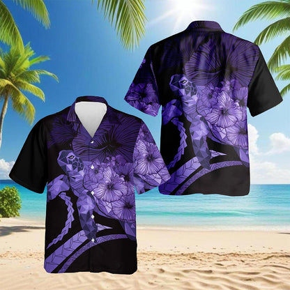 Sea Turtle Flower Purple Hawaiian Shirt for Men, Button Down Aloha Shirt - Azhawaiian