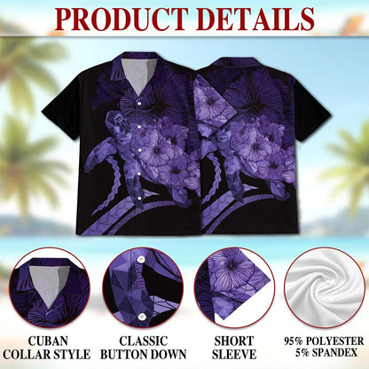 Sea Turtle Flower Purple Hawaiian Shirt for Men, Button Down Aloha Shirt - Azhawaiian