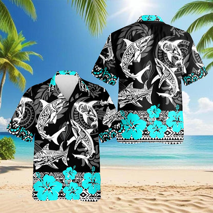 Shark Hawaiian Shirt for Men, Button Down Aloha Shirt - Azhawaiian