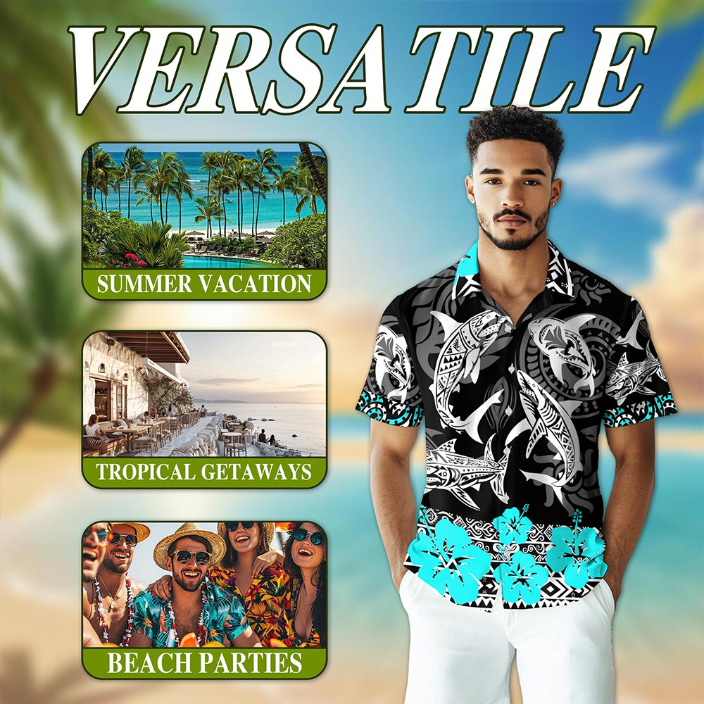 Shark Hawaiian Shirt for Men, Button Down Aloha Shirt - Azhawaiian