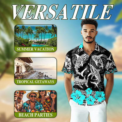 Shark Hawaiian Shirt for Men, Button Down Aloha Shirt - Azhawaiian