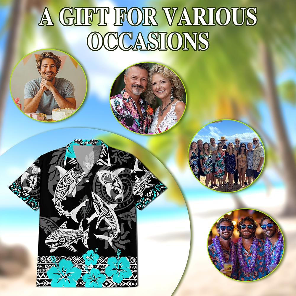 Shark Hawaiian Shirt for Men, Button Down Aloha Shirt - Azhawaiian