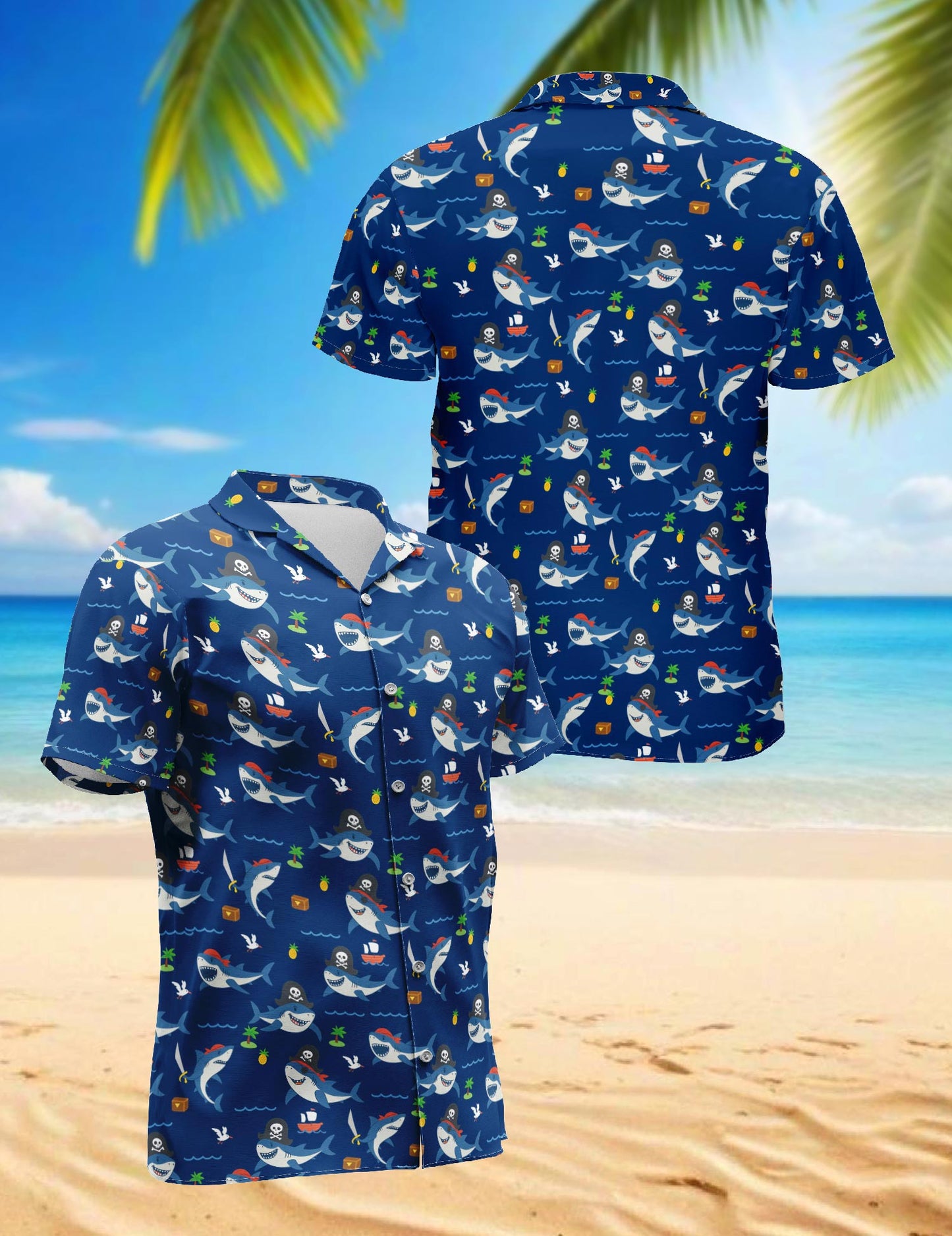 Shark Pirates Hawaiian Shirt for Men, Button Down Aloha Shirt - Azhawaiian