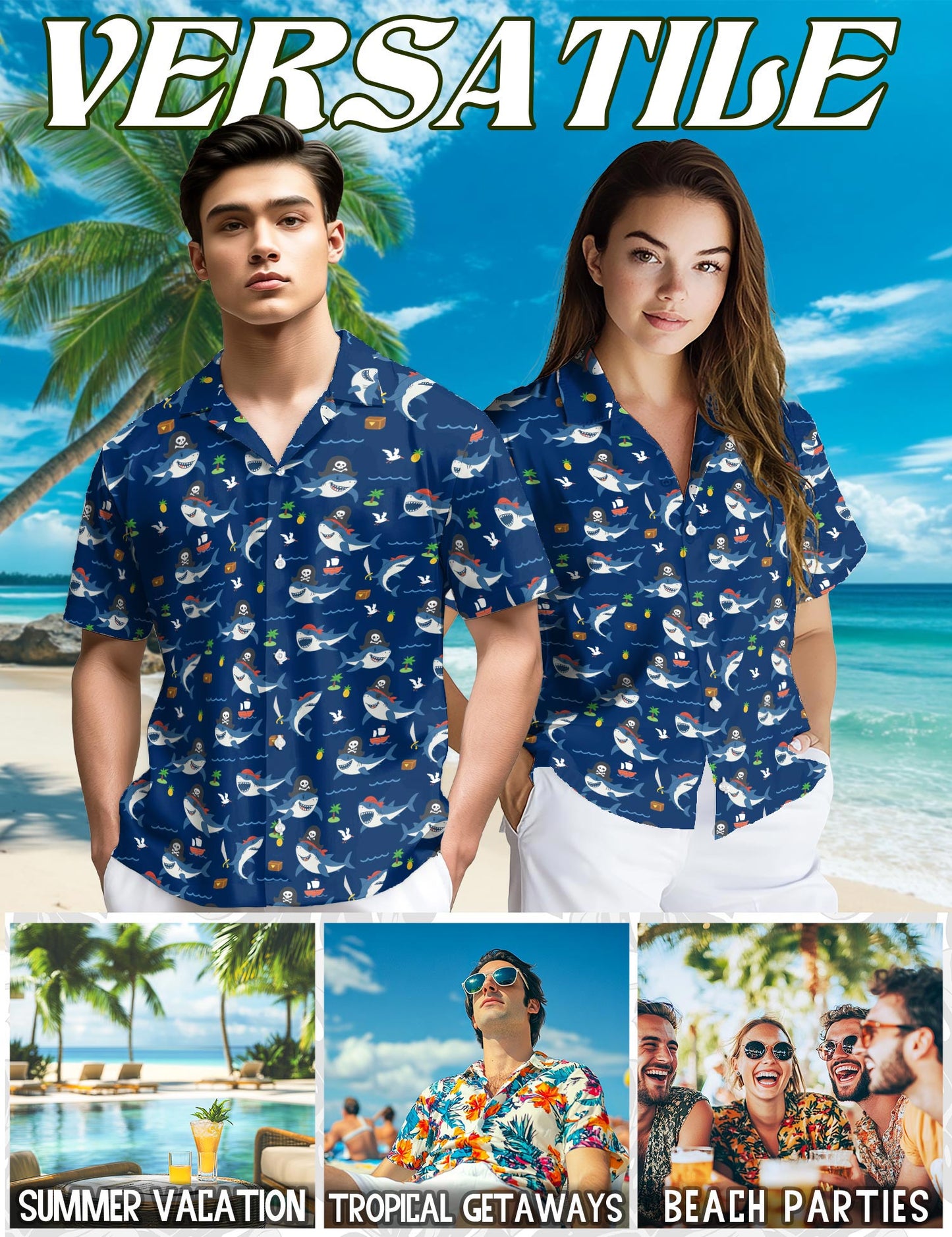 Shark Pirates Hawaiian Shirt for Men, Button Down Aloha Shirt - Azhawaiian