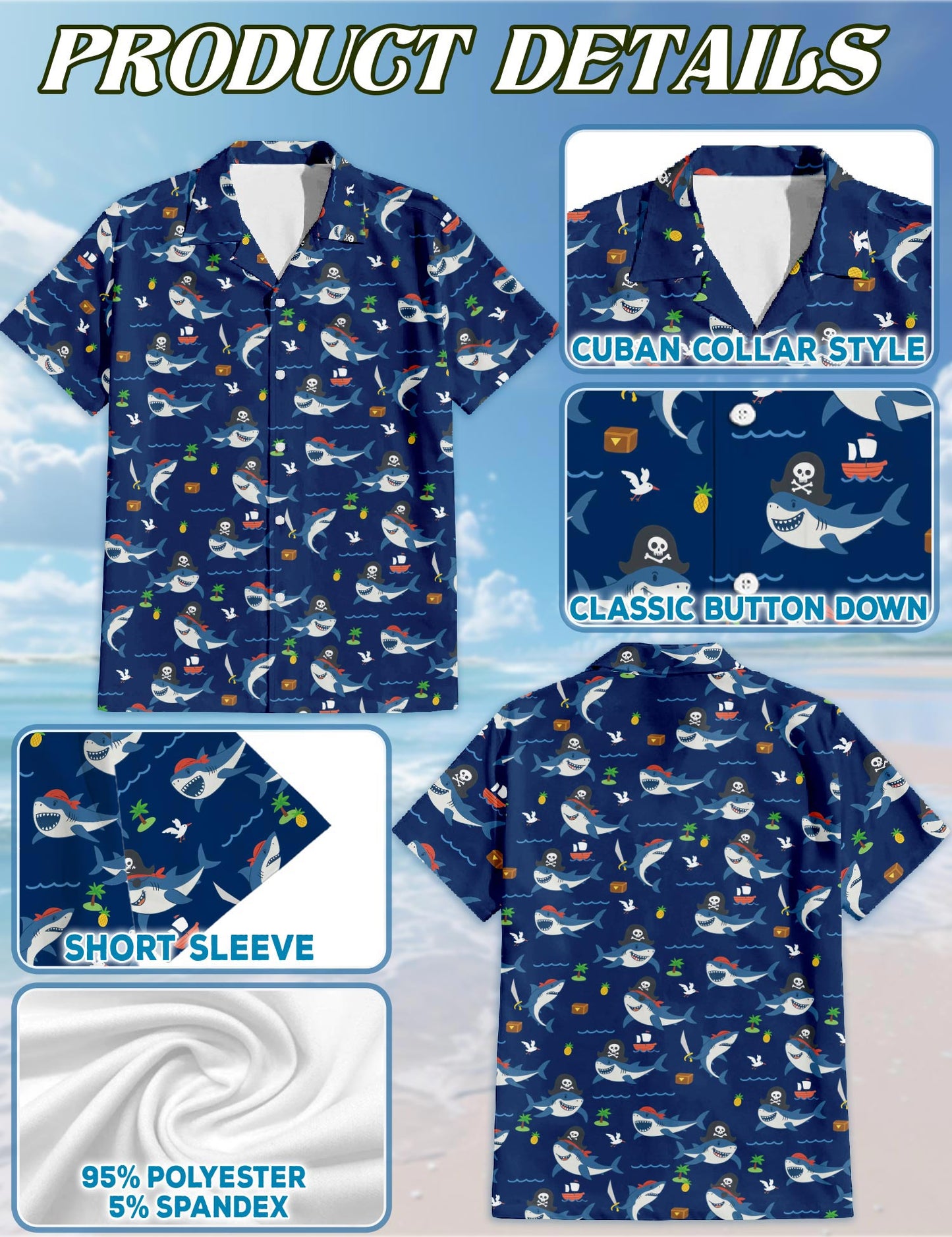 Shark Pirates Hawaiian Shirt for Men, Button Down Aloha Shirt - Azhawaiian