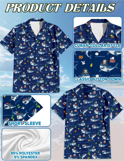 Shark Pirates Hawaiian Shirt for Men, Button Down Aloha Shirt - Azhawaiian