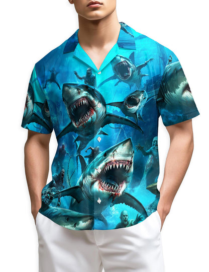 Azhawaiian Sharks And Zombies War Hawaiian Shirt for Men